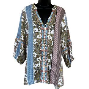 New Directions Curvy Pink Floral Embroidered Tunic